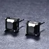 Unisex Fashion Men Women Earrings Black Gold Plated Square Black CZ Stone Studs Earrings for Girls Women for Party Wedding