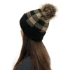 Feanie/crânio Caps elegante chapéu de gorro quente de Natal para mulheres outono retalhos de inverno Removável chapéus de bola de cabelo ao ar livre lã de malha casual ca