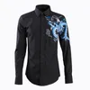 Heren Casual Shirts Mens Luxe Blauw Borduurwerk Lange Mouw Jurk Mode Slim Fit Man Plus Size 4XL Mannen