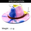 2021 Tie Dye Wool Felt Jazz Fedora Hats for Women Lady Men Party Hat Wide Brim Panama Church Sombrero Cap Brown Belt Docor1811573