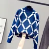 FIORDS femmes géométrique kaki tricoté pull décontracté coréen pull femme automne hiver rétro pulls Swetry Damskie 201225