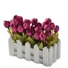 Witte massief hout hek kunstmatige bloem kleine bonsai rose set simulatie bloemen nep potples piket bruiloft decor