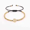 Alta Qualidade CZ Trevo Flor Charme Grânulos De Ouro Personalizar Macrame Friendship Bracelet Mulheres