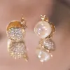 Boucles d'oreilles lustre Double face pour femmes, Micro pavé de perles en Zircon, Bijoux de luxe, nouvelle collection 2022