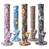 Skull Non Fading Printing Oil Rig Silicone Water Bongs 14,4 mm Joint Glass Set Glass Bongs rök Tillbehör