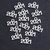 300pcs silverfärg digital 2021 år charms nummer hängsmycke halsband hantverk gör fynd smycken 9x14mm