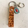 Other Home Vintage Embossed Cowhide Keychain Western Style Turquoise Pumpkin Flower Pendant Textured Keychains Jewelry