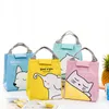 Cute Girl Portable Animal Cat Zipper Canvas Lunch Bag Waterproof Insulated Cold Picnic Totes Carry Case Kids Women Thermal Bag 201117