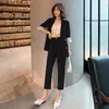 Vintage Double Breasted Dames Pant Suit Drie Quarter Kleped Blazer Jas Hoge Taille Broek 2020 Summer Office Draag Dameskleding