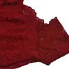 Elegancki czerwony koronkowy dres patchwork slash szyja krótkie rękawie Tunecki Summer Lets Ladies Sexy Evening Party ES 220215
