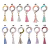 Porte-clés jonc en perles de silicone avec pompon pour les faveurs du parti des femmes, bracelet porte-clés bracelet