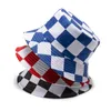 Проверьте рыболовные шапки Newa Blue красный черный белый клетки проверяют ведра шляпы женщин девушки дискеты ведро ведро шляпа женщин