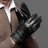 Autumn Men Business Sheepskin Leather Gloves Winter Full Finger Touch Screen Black Gloves Riding Motorcykelhandskar NR196 211224279R