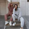 가을 겨울 streetwear 여성 조깅 2 조각 두건이 된 스웨터 바지 두 조각 세트 Tracksuit 양털 복장 스웨트 팬츠