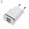 EU US Plug 2 Ports LED Light USB Charger 5V 2A Mobile Phone Wall Adapter for Samsung Xiaomi Huawei Charging Device 100PCS/LOT