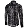 Lncdis Slim Lace Koszula Sukienka Mężczyźni Fit Casual Miękkie Koszule Z Długim Rękawem Formalne Odzież Chemise Homme Bluzki Przystojny Hollow 10