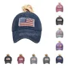 Adult Party Hats Cotton washed Ponytail Hat National Flag Embroidered Baseball Cap Outdoor sun Sports USA cap Festive 9 style CG001