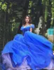 2021 Amazing Royal Blue Organza Ball Gown Cinderella Quinceanera Klänningar Beaded Golvlängd Söt 16 år Pagant Gownsqc63