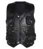 Cowhide Genuine Leather Vest Men Brown Waistcoat Male Sleeveless Jacket Thick Motorcycle plus size Vest Multi Pocket Zipper 201128