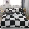 3/4ピースの綿の黒と白の寝具セット羽毛布団のベッドシート枕カバーかわいいストライプベッドリネンキングクイーンフルツインサイズLJ201127