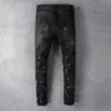 High Street Fashion Brand Black Hole Patch Diamante rosso Elastico Jeans gamba sottile Pantalon Homme Jeans bootcut per uomo Hombre254C