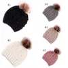 Vinter toddler hatt varm hakan stickad hatt päls boll barn beanie cap solida utomhus huvudbonader 5 färger dw6181