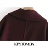 KPYTOMOA Kvinnor Fashion Single -knapp överdimensionerad ullrock Vintage Lantern Sleeve Pockets Female Outerwear Chic Overcoat 201215