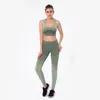 Army Green Yoga Sport Zestaw kobiet Ombre bezproblemowy trening siłownia Sił Sądowy Oddychanie legginsy fitness Vesttype Bra Women Sportswear T200115