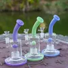 5mm Heady Glass Bongs Hookahs Birdcage Perc Purple Blue Green Pink Water Bong Pijpen Koepel Olie Rigs Splash Guard Dab Rig Bend Buis Pijp Wielfilter 14mm Vrouwelijke Kom