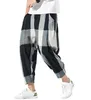 Mężczyźni Casual Harem Spodnie Moda Męskie Spodnie Wiosna Jesień Czarny Stripe Plaid Jogger Spodnie