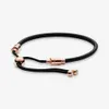 100% 925 Sterling Zilver Rose Gold Moments Lederen Slider Armband Keten Klassieke Ronde Sluiting Mode Vrouwen Bruiloft Engagement Sieraden Accessoires