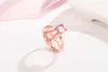 Koreański styl różowy kryształowy pierścień damski Diamentowy Ross Quartz Cat Ring Cute Otwarty Moda