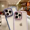 Acrylic Transparent Phone Cases iPhone 13 12 11 Pro Max Mini X XS XR SE 7 8 Plus 2 in 1 Metal Lens Frame TPU Phone Back Cover