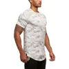 Mens T-shirts Camo Sport Shirt Men Short Sleeve Workout Gym Tshirt Compression Slim Fit Running Fitness Tops t