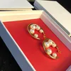 fahion Orecchini multi-perla classici di moda semplice in acciaio inossidabile tipo C orecchini a bottone in oro rosa per gioielli da donna