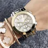 Fashion Wrist Watch for Women Girl Crystal 3 Dials Style Steel Metal Band Quartz Watches P58294S