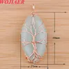 Wojiaer Naturel Stone Tree of Life Pendants Rose Gold Wrap Wrap Tree Amethysts Opal Women Men Charm Jewelry Bo920