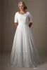 Vintage Lace Chiffon Half Sleeves Modest Wedding Dresses Sleeves Simple Buttons Bridal Gowns A-line Informal Sale Wedding Gowns New