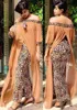 봄 가을 패션 느슨한 표범 여성 맥시 드레스 긴 분할 가운 레저 야외 패치 워크 strapless 섹시한 아프리카 드레스