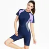 Swimwear Women One Piece Swimsuits Surf Sport Bathing Suit 2020 Plus Size 6XL Professional Short Sleeve Bodysuit Swim Elastic T200708