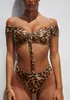 Womens Off spalla Bikini set leopardo da bagno leopardo da bagno da bagno frontale costumi da bagno ad alto taglio costumi da nuoto altimogano9347121