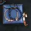 Mode 3Pcs Set Crown Bangel Armband Männer Und Frau Leopard Flechten Armband Edelstahl Armreifen Blau Cz Jewelry300K