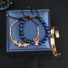 Moda 3 pçs/conjunto Pulseira Bangel Coroa Homens e Mulheres Pulseira Trança Leopardo Pulseira Aço Inoxidável Azul Cz Jóias