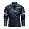 Men Autumn Winter Brand Motor Biker Fleece Leather Jackets Coat Men Vintage Style Borduurwerk Pu Faux Leather Jacket Men 201127