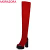Hot Sale 2020 Hot Sale Women Over The Knee Boots Slim Sexy Stretch Boots Square High Heels Platform Shoes Woman Party Prom Skor