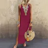 VIEUNSTA Femmes Vintage Robe Imprimée 2019 Sexy Col En V À Manches Courtes Split Maxi Robe Plus La Taille Casual Été Plage Longue Robe Femme T190608