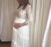 Wedding Dress 2021 Pregnant Women Chiffon V-Neck Bridal Gowns With Long Sleeve Floor Length Lace Appliques White Sheer Back Mariage