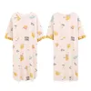 Letni Shortsleeved Oneapiet Nightdera Cotton Cartoon Cartoon Printing Schuting Lotus Leaf Nightdress Ladies Home Service T200429