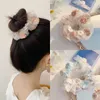 Korea Kvinnor Söt Elastisk Kawaii Lace Hårband Söt Tjejer Mesh Scrunchie Ponytail Broderi Flal Headwear Hårtillbehör