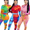 Mulheres 2 Parte Set Tie Tye Tracksuit Manga Longa Hoodies + Leggings Casual Jogger Suit Winter Roupa Outfits 3996